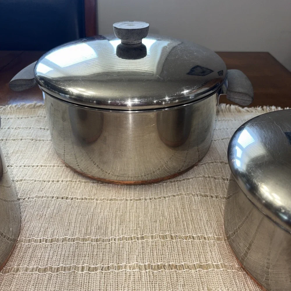 VTG 6 Pc Set Copper Bottom Revere Wear 2,3,4 Qt With Kids